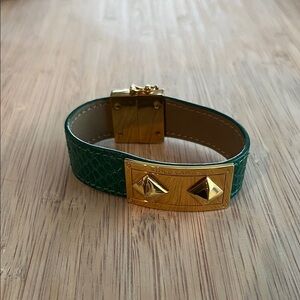 Vince Camuto Emerald Green Textured Leather Bracelet with Gold Studs